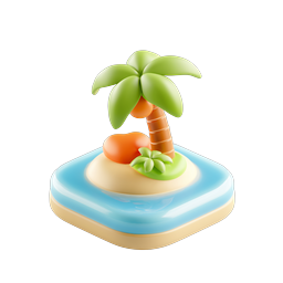 Tropical Island 3D Icon with Palm Tree