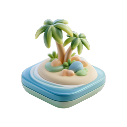 Tropical Island Palm Tree 3D Icon - Paradise Beach