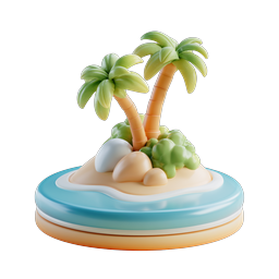 Tropical Island Palm Tree 3D Icon - Paradise Beach