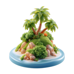Tropical Island 3D Icon | Paradise Palm Trees Beach