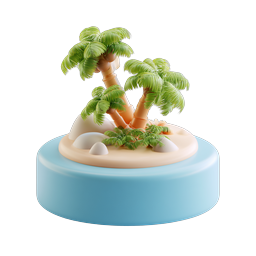 Tropical Island 3D Icon with Palm Trees
