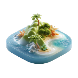 Tropical Island 3D Icon - Paradise Beach Scene