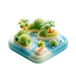 3D Tropical Island Icon - Miniature Paradise Scene
