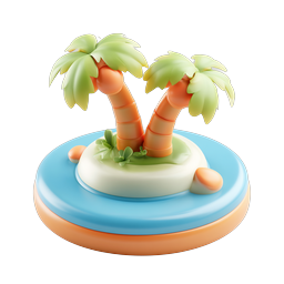 Biểu tượng 3D đất sét đảo nhiệt đới với cây cọ