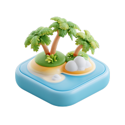 Tropical Island 3D Icon - Palm Trees Beach Paradise