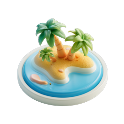 Tropical Island 3D Clay Icon - Paradise Beach Scene