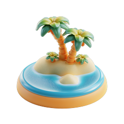 Tropical Island 3D Icon with Palm Trees