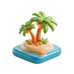 Tropical Island 3D Icon - Palm Trees Beach Paradise