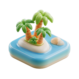 Tropical Island 3D Icon with Palm Trees