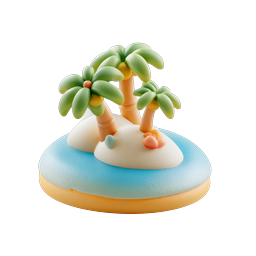 Tropical Island Clay 3D Icon with Palm Trees