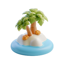 Tropical Island 3D Clay Icon - Palm Trees & Beach