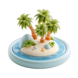 Tropical Island Miniature 3D Clay Icon - Paradise Scene
