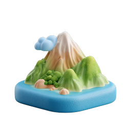 トロピカルアイランド山 3Dアイコン - クレイスタイル自然デザイン