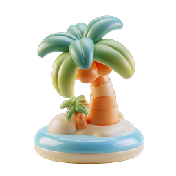 Tropical Island Palm Tree 3D Icon - Paradise Beach