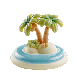 Tropical Island with Palm Trees 3D Icon