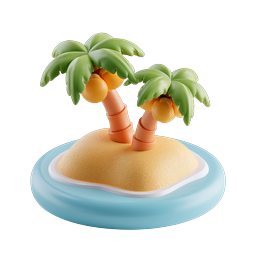 Ícone 3D de Ilha Tropical com Palmeiras