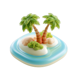 Tropical Island Palm Trees 3D Icon - Paradise Beach Scene