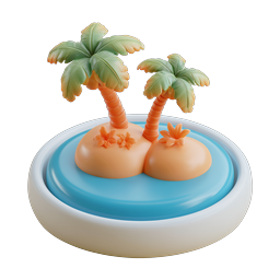 Tropical Island with Palm Trees - 3D Clay Icon