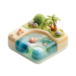 Tropical Island Pool 3D Clay Icon - Mini Beach Paradise