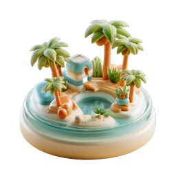 Tropical Island Paradise 3D Clay Icon - Beach Resort Scene