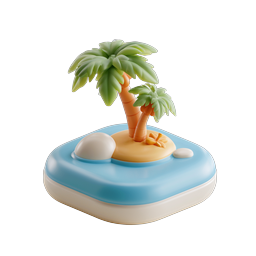 Tropical Island Clay-Style 3D Icon with Palm Trees