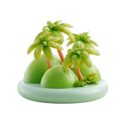 Biểu tượng 3D cảnh đảo nhiệt đới với cây cọ