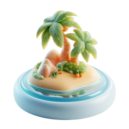 Tropical Island 3D Icon - Palm Tree Paradise Scene