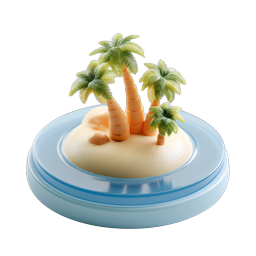 Tropical Island 3D Icon with Palm Trees and Beach