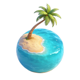 3D Tropical Island Sphere Icon - Palm Tree Paradise