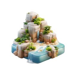 Tropical Island Waterfall 3D Isometric Icon