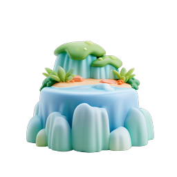 Tropical Island Waterfall 3D Clay Icon for Nature Designs