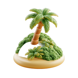 Tropical Palm Island 3D Clay Icon - Paradise Nature Design