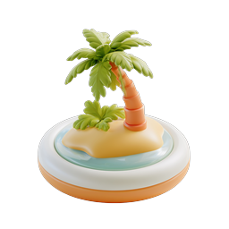 Tropical Palm Island 3D Clay Icon - Paradise Scene