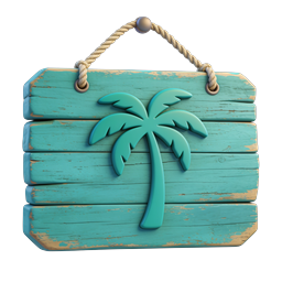 Tropical Palm Tree Wooden Sign Icon - Beach Resort
