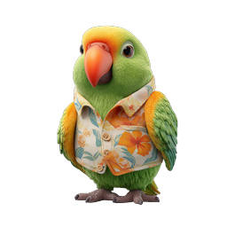 Tropical Parrot Character in Hawaiian Shirt - 3D Clay Style