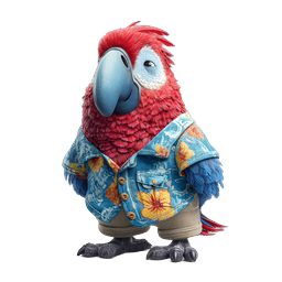 Tropical Parrot Character in Hawaiian Shirt 3D Icon