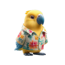 Tropical Parrot in Hawaiian Shirt - Cute 3D Bird Character