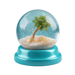 Tropical Snow Globe Icon - Paradise Palm Tree 3D