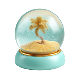 Tropical Snow Globe Icon with Palm Tree Paradise