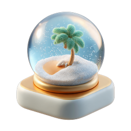 Tropical Snow Globe 3D Icon with Palm Tree