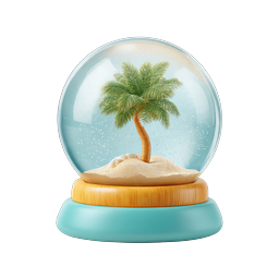 Tropical Snow Globe Icon with Palm Tree Beach Scene