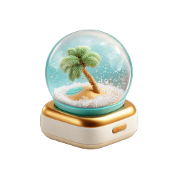 Tropical Snow Globe Icon with Palm Tree Scene