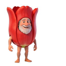 Whimsical Tulip Character 3D Icon – Elderly Gardener Mascot