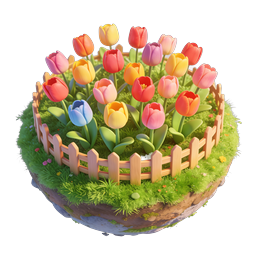 Colorful Tulip Garden on Floating Island - 3D Clay Icon