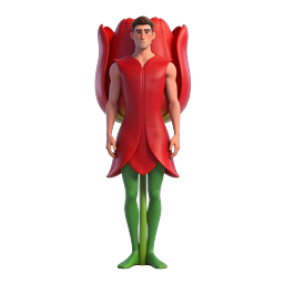 Tulip Man 3D Character Icon - Whimsical Botanical Mascot