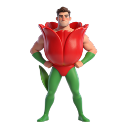 Tulip Superhero 3D Character Icon - Nature Hero Design