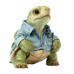 Adorable Turtle in Denim Jacket 3D Character Icon