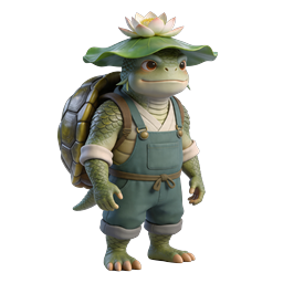 Adorable 3D Turtle Farmer Character with Lotus Hat