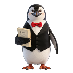 タキシードを着たペンギンの詩人 | 可愛い 3D キャラクターアイコン