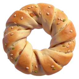 Ícone de bagel torcido realista com sementes - Comida de padaria 3D